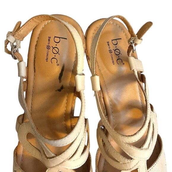 BOC Born Concept Sandals Womens Slingback Cork Wedge Beige Leather Strappy 10M - Picture 10 of 11